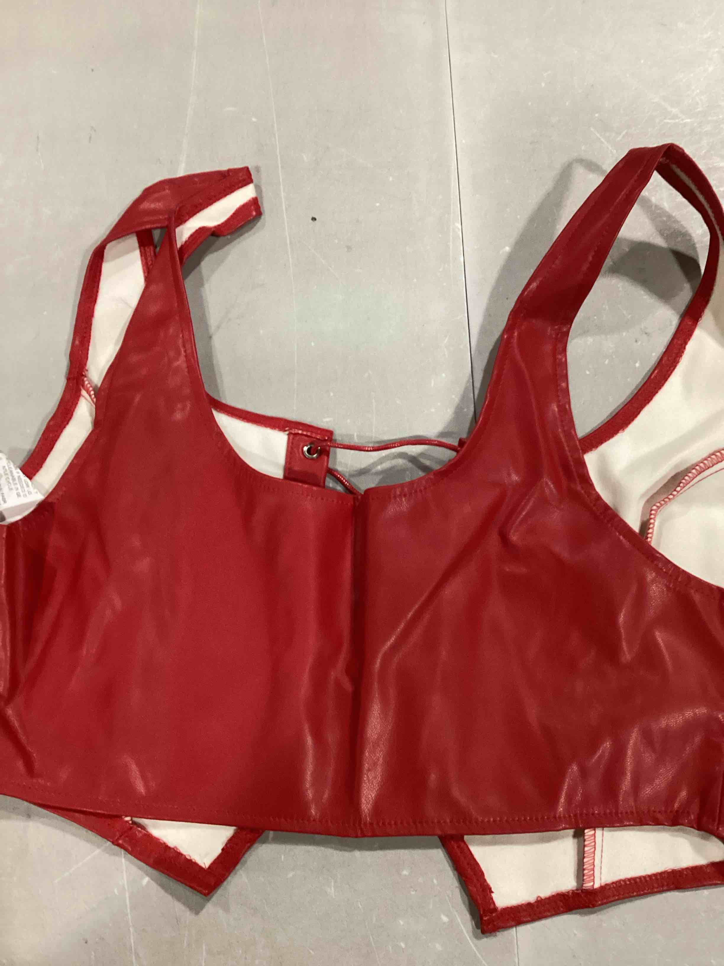 MakeMeChic Women's Faux Leather Top Sleeveless Lace Up PU Leather Crop