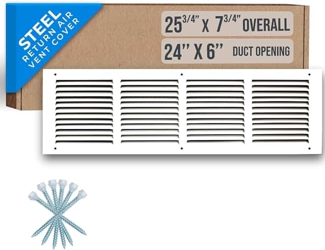 Handua 24"W x 6"H [Duct Opening Size] Baseboard Return Air Grille | Vent Cover Grill | 7/8" Margin Turnback to Fit Baseboard | White | Outer Dimensions: 25.75"W X 7.75"H for 24x6 Duct Opening