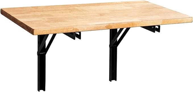 Wallmaster Wall Mounted Folding Workbench Heavy Duty Fold Down Table Utility Bench Solutions Laundry Shelf Wall Desk with Metal Shelf Bracket (47 x 19 Inch)