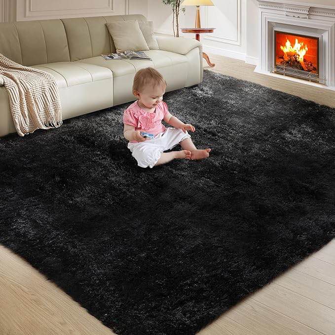 (similar) TWINNIS Super Soft Shaggy Rugs Fluffy Carpets, 4x5.9 Feet, Indoor Modern Plush Area Rugs for Living Room Bedroom Kids Room Nursery Home Decor, Upgrade Anti-Skid Rectangular Fuzzy Rug, Black