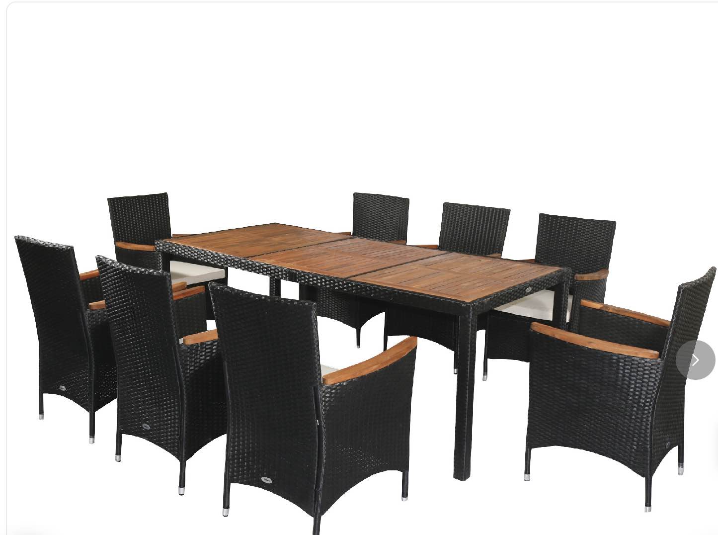 (INCOMPLETE, BOX 2 OF 4) Outsunny 9 Pieces Outdoor Dining Set for 8, Wicker Rattan Patio Furniture Set, Patio Table and Chairs Set with Cushions, Acacia Wood Table Top, Conversation Set for Garden Backyard Deck, Cream White