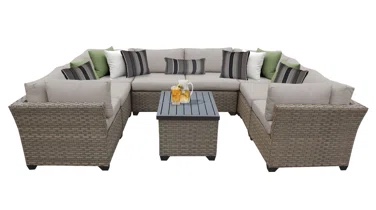 (INCOMPLETE, ONLY 2 PIECE) Rochford 8 Piece Rattan Sectional Seating Group with Cushions