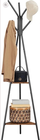 Vasagle Coat Rack Freestanding, Coat Hanger Stand, Hall Tree with 2 Shelves, Rustic Brown and Black