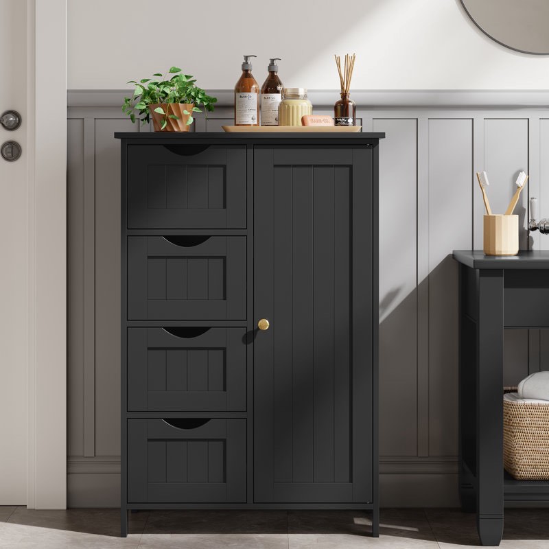 Manhattan Bathroom Floor Storage Cabinet, Bathroom Cabinet Freestanding, with 4 Drawers, Adjustable Shelf