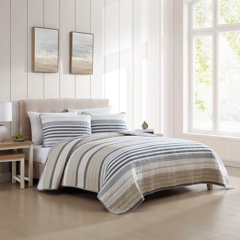 Nautica Dover Cotton Reversible Beige Quilt Set