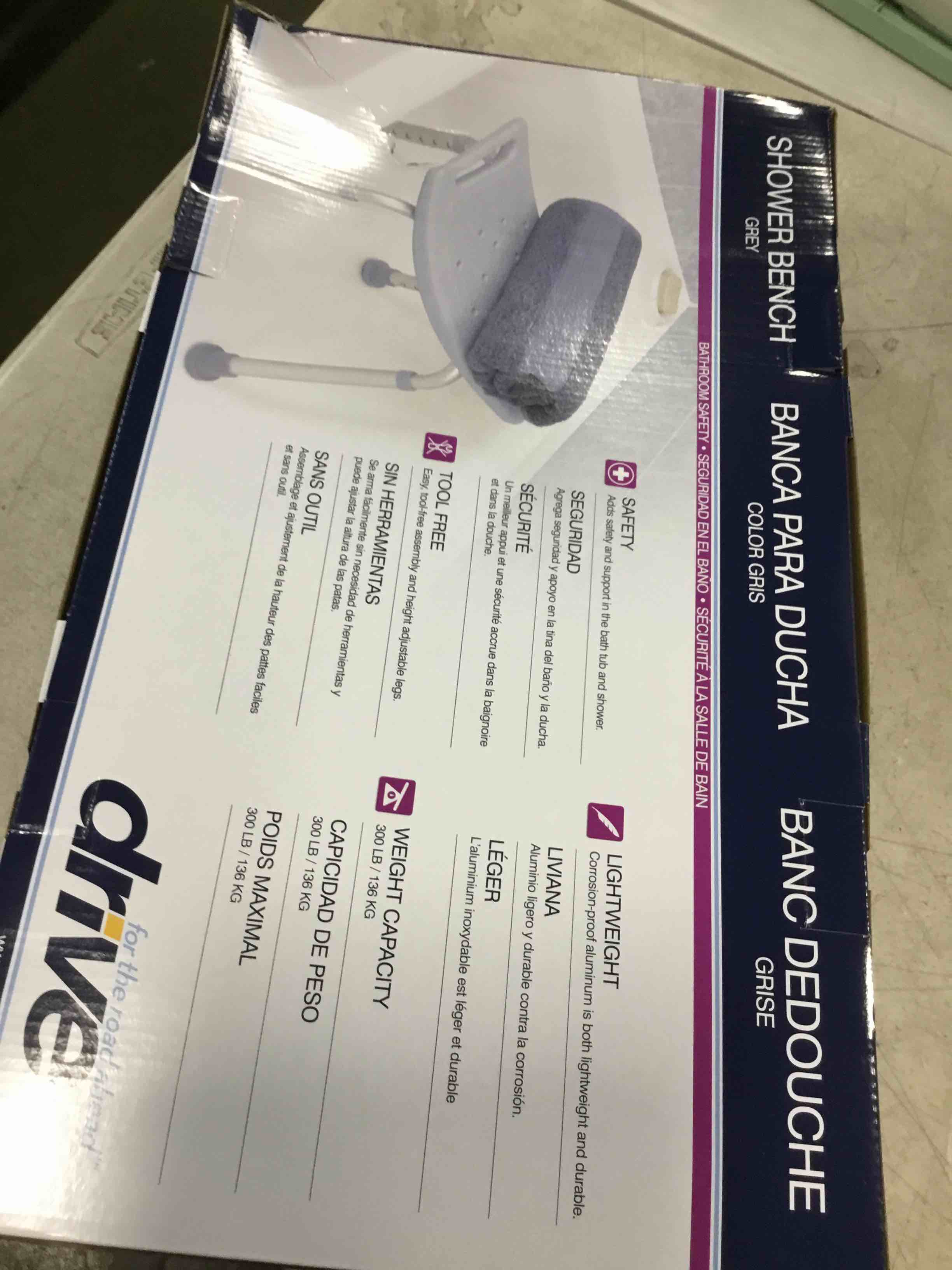 Drive Medical RTL12203KDR Shower Chair, Adjustable Shower Stool with Suction Feet, Shower Seat