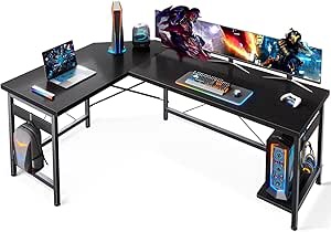 Coleshome 59" L Shaped Gaming Desk, Corner Computer Desk, Sturdy Home Office Table for Writing, Larger Workstation, White