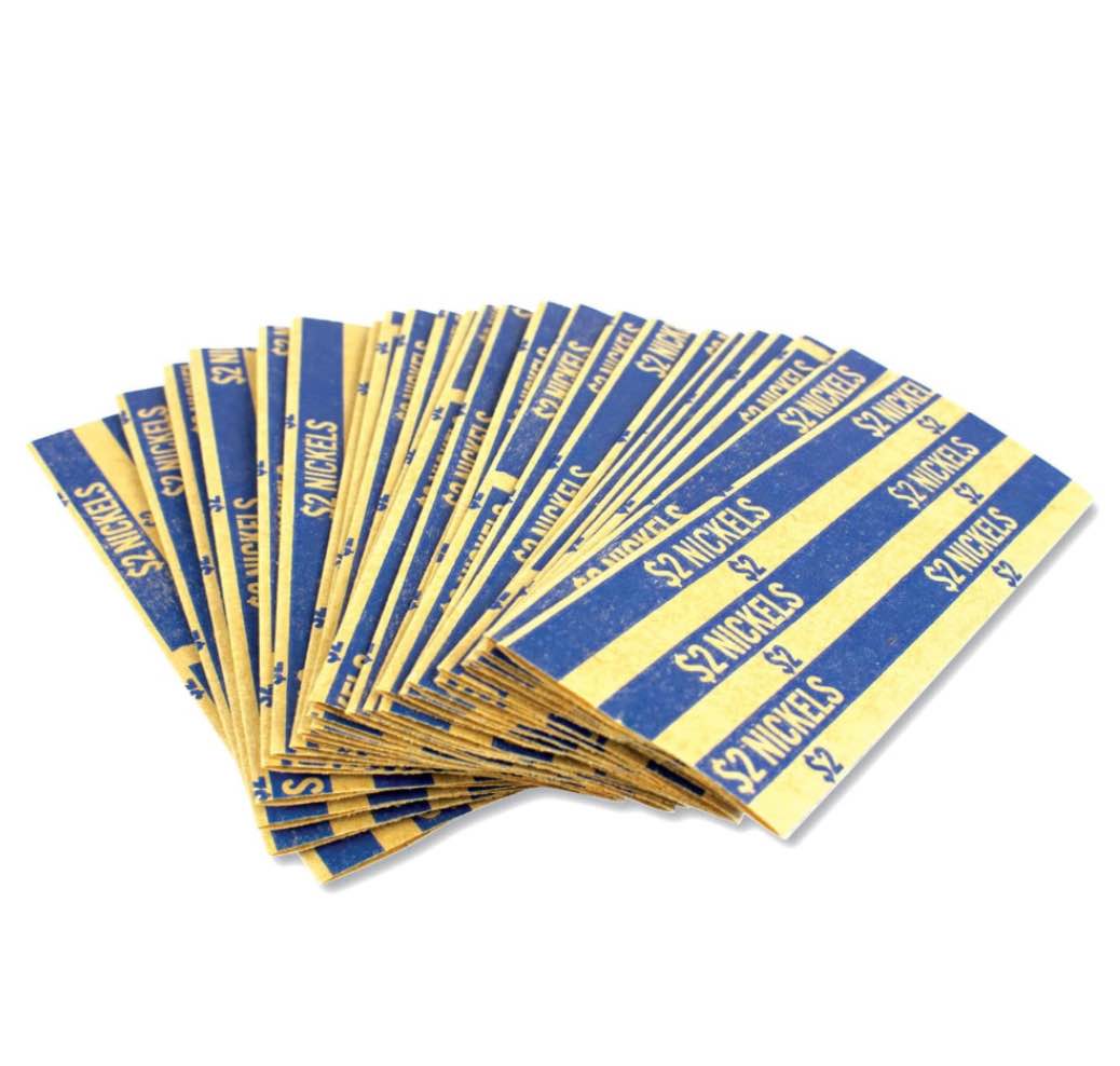 CONTROLTEK Flat Tubular Coin Wrap, Nickels, 2.00, Blue, 1,000/box