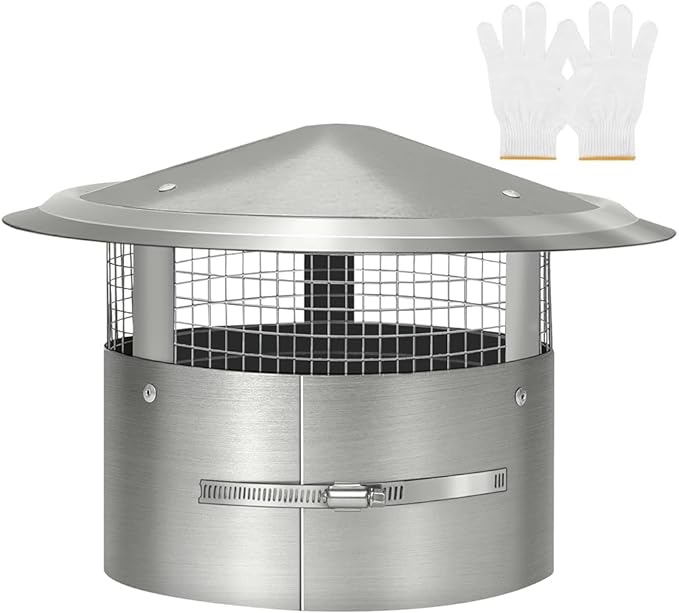 Ebusin 12 Inch Round Chimney Cap, 12 Inch Chimney Cap with Screen, Stove Pipe Topper, Galvanized Steel Quality, Silver 12 Inch Galvanized Steel
