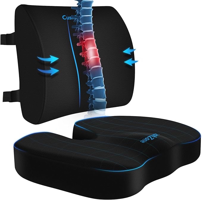 Seat Cushion, Lumbar Support Pillow with Adjustable Strap-Chair Cushions for Sciatica Pain Relief-with Washable Cover Memory Foam for Car, Travel and Wheelchair-Black