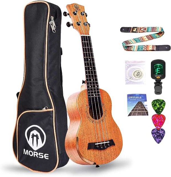MORSE Soprano Ukulele Arm Rest Ukulele for Beginner Pack-21 Inch with Gig Bag Fast Learn Songbook Tuner Pick All in One Kit