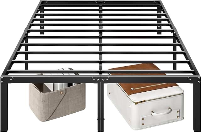 Kujielan 14 Inch Queen Metal Platform Bed Frame,Steel Slat Support,Mattress Foundation,No Box Spring Needed,Large Storage Space, Easy Assembly,Noise Free?Black