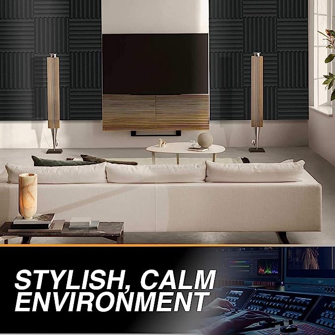 52 Pack Acoustic Panels 1 X 12 X 12 Inches - Acoustic Foam - High Density- Soundproof Studio Wedges - Charcoal 52 Charcoal