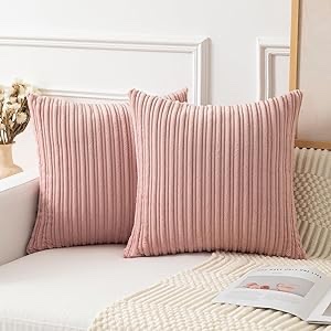 MIULEE Pack of 2 Corduroy Soft Soild Decorative Square Throw Pillow Covers Set Cushion Cases Pillowcases for Sofa Bedroom Car 18 x 18 Inch 45 x 45 Cm Pink