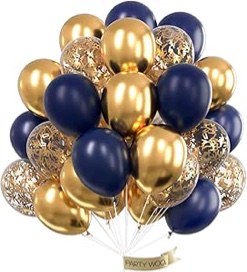 PartyWoo Navy Blue Gold Balloons, 40 pcs Latex Balloons, Navy Blue Balloons, Gold Confetti Balloons and Metallic Gold Balloons, Party Balloons for Navy Blue and Gold Wedding, Navy Gold Baby Shower