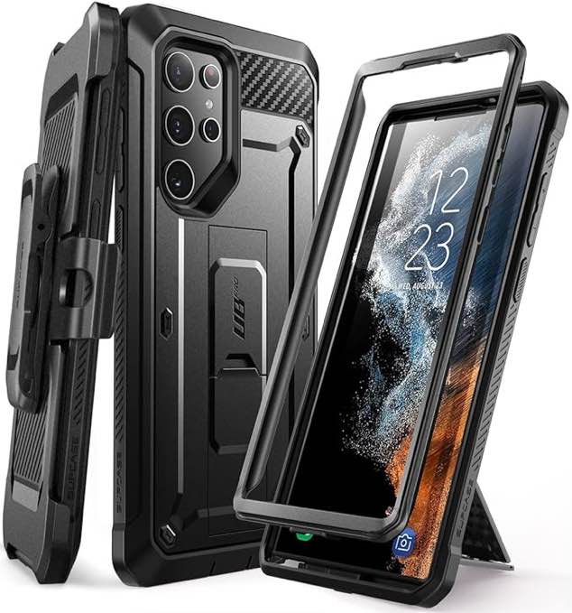 SUPCASE Unicorn Beetle Pro Case for Samsung Galaxy S22 Ultra 5G (2022 Release), [Extra Front Frame] Full-Body Dual Layer Rugged Belt-Clip & Kickstand Case with Built-in Screen Protector (Black)