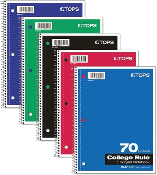 1PURPLE Subject College Ruled Solid Spiral Notebook (Colors May Vary)- Norcom