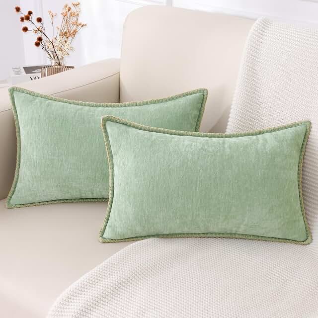 Chenille Lumbar Throw Pillow Sage - Threshold™: Soft Polyester, Indoor Rectangle Cushion