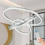 Benkut Modern LED Chandelier Silver Large 3 Rings D31.5 Dimmable LED Pendant Lighting with Remote Control Circular Flush Mount High Ceiling Light for Dining Living Room Bedroom Foyer(3000K-6500K)