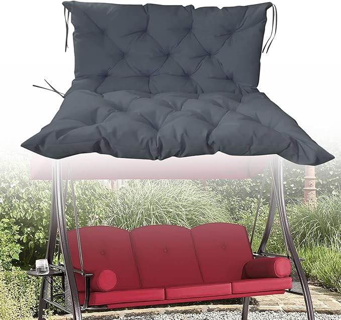 Swing Replacement Cushions 2/3 Seat, Bench Cushion for Outdoor Furniture Waterproof Thick Porch Swing Cushions with Backrest & Ties Pad for Patio Backyard Porch Garden