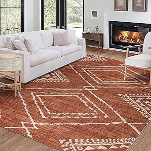 ReaLife Machine Washable Rug - Stain Resistant, Non-Shed - Eco-Friendly, Non-Slip, Family & Pet Friendly - Made from Premium Recycled Fibers - Moroccan Diamond - Orange, 5' x 7'
