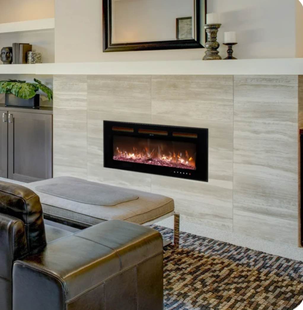 Ktaxon 36" Electric Fireplace, Freestanding/Inserts/Wall Mounted Fireplace Heater with WiFi Remote Control, 12 Adjustable Flame Colors, Log & Crystal, 8H Timer for Living Room, Bedroom