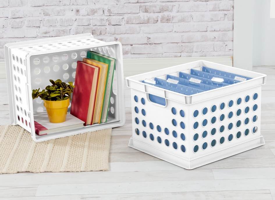Storage Crate White - Room Essentials™: Portable Stackable Plastic Milk Crate with Built-In Handles, 30.6L Capacity