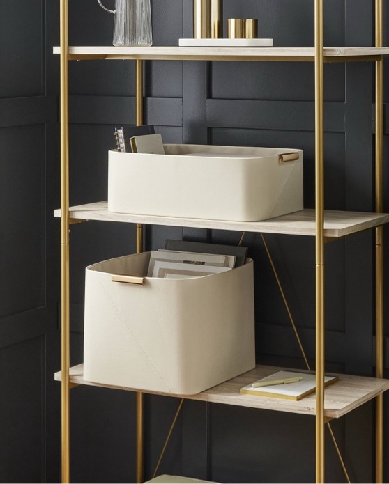 Faux Leather Large Crate with Metal Handles Ivory - Threshold™