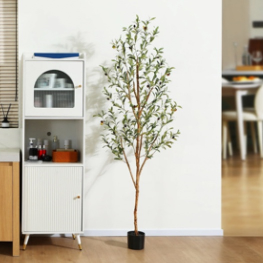 6 ft Artificial Olive Plants with Realistic Leaves and Natural Trunk, Silk Fake Potted Tree with Wood Branches and Fruits, Faux Olive Tree for Office Home Decor