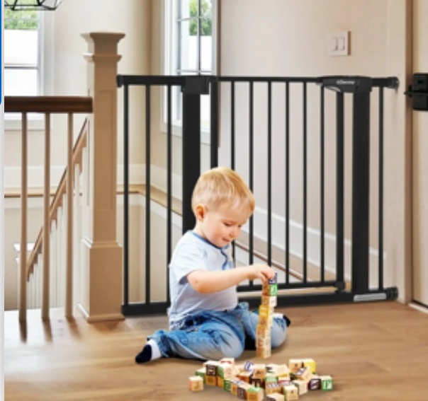 29.5"-43.3" Extra Wide Safety Baby Gate for Stairs Doorways, Top of Stairs, Black