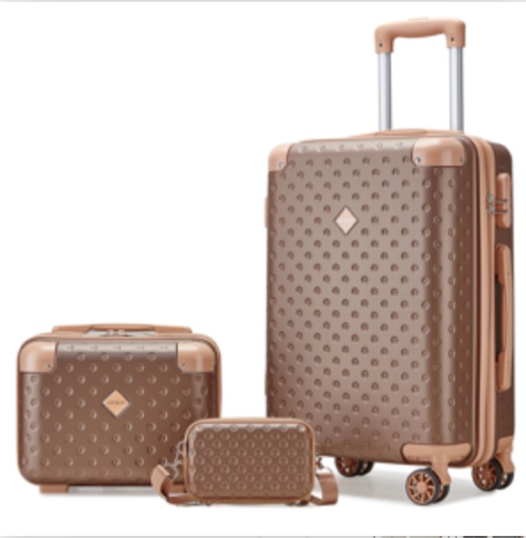 Joyway 3-Piece Carry-on Luggage Set with Swivel Wheel Combination Lock Lightweight Hard Shell Set-Coffee