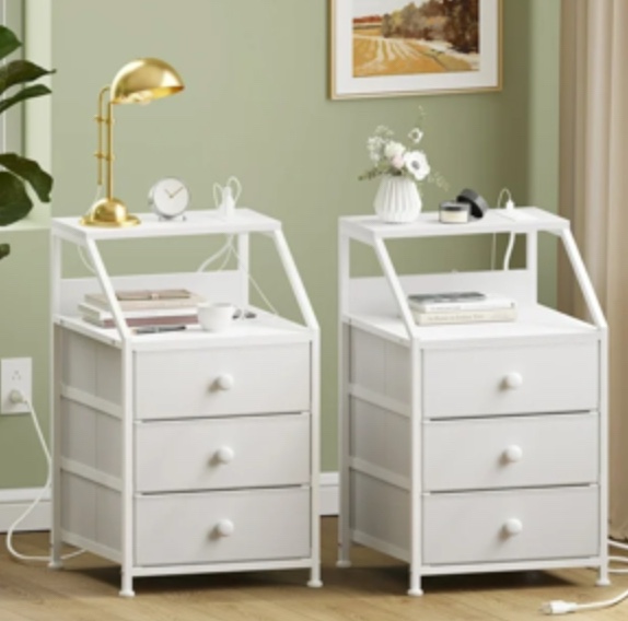 GUNAITO Nightstand with Charing Station & USB Ports End Table Set of 2 Modern End Table for Bedroom Living Room White