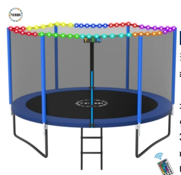 YORIN Trampoline for 2-3 Kids, 8 FT Trampoline for Adults with Enclosure Net, Ladder, Light, 800LBS Weight Capacity Outdoor Round Recreational Trampoline, Heavy Duty Trampoline