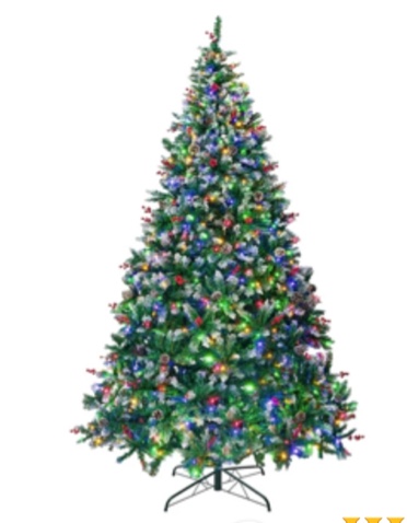 BSHAPPLUS 7.5 ft Pre-Lit White Christmas Tree,600 Color-Changing LED Lights,1600 Branch Tips,Hinged Pine with Stand,Artificial Xmas Tree,Warm Light and Three-color Light