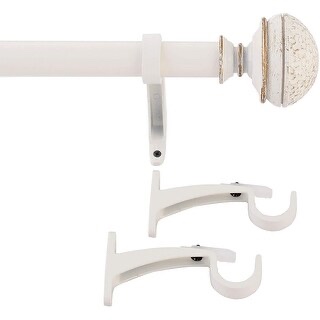 Deco Window 52 to 144 Inch Adjustable Curtain Rod for Windows with Hammered Finials (1 Diameter Distressed Ivory)