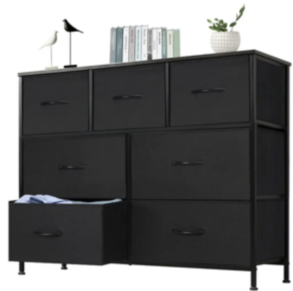EDX 7 Drawer Dresser, Wide Chest Of Drawers Nightstand Storage Tower Storage Dresser Fabric Dresser With Wood Top for Living Room, Bedroom, Hallway, Black