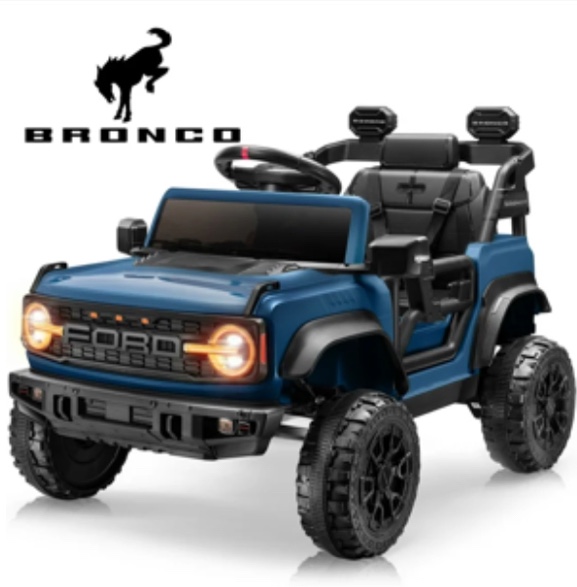 Ford Ride on Toy Cars, 12V Ford Bronco Raptor Powered Ride on Truck with Remote Control, Electric Car for Kids Boys 3-5 Gift with Bluetooth, Bright LED Headlight, Safety Belt, 4 Wheelers, Blue
