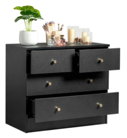 UBesGoo Modern Wood 4-Drawer Dresser Chest Bedside Table for Bedroom,Living Room,Black
