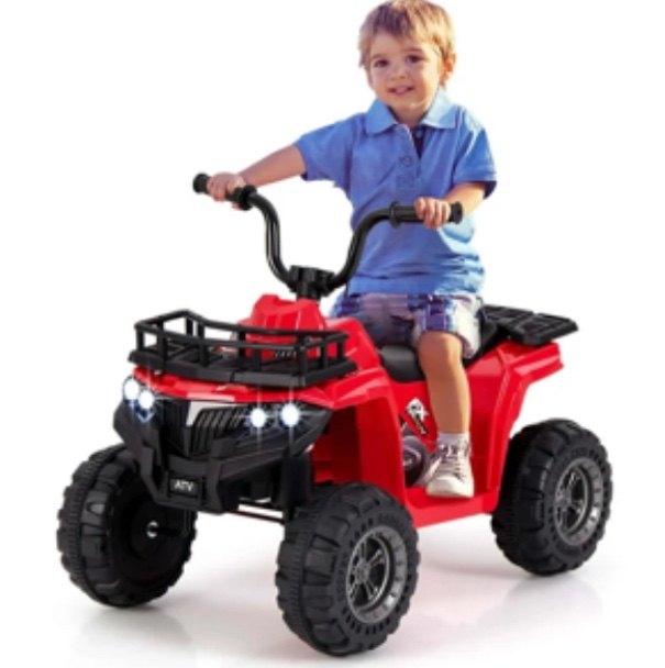 Costway Kids Ride On Electric ATV 6V 4-Wheeler Quad Car with One-Button Start Tread Tires Red