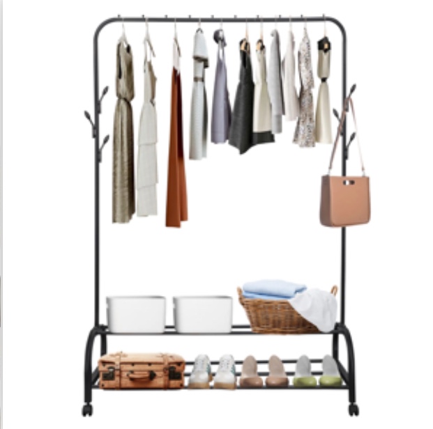 Flngr Clothing Rack on Wheels, Hanging Racks for Clothes Storage, Multi-functional Bedroom Clothes Rack, Black