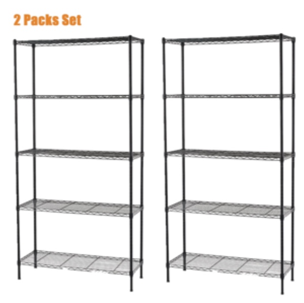 Qunler 2 Packs 5-Tier Storage Shelf Units, 72"H x 36"L x 14"W Metal Wire Shelving Rack for Kitchen Garage Living Room, Black