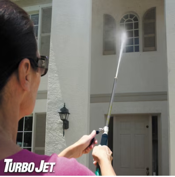 Turbo Jet Rear Trigger Adjustable Spray Garden Hose Nozzle - Turn Your Hose into a Power Washer - Easy Attachment - 2 Patterns