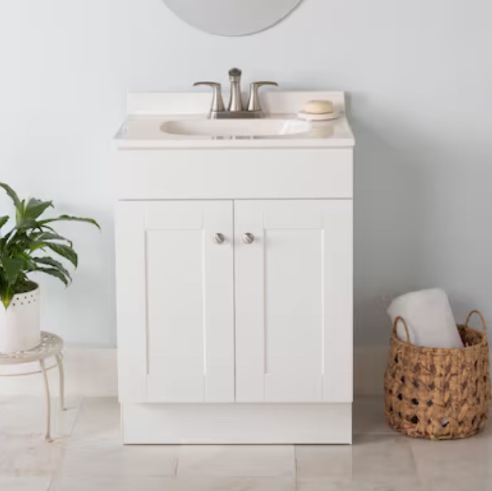 Project Source 24-in White Single Sink Bathroom Vanity with White Cultured Marble Top