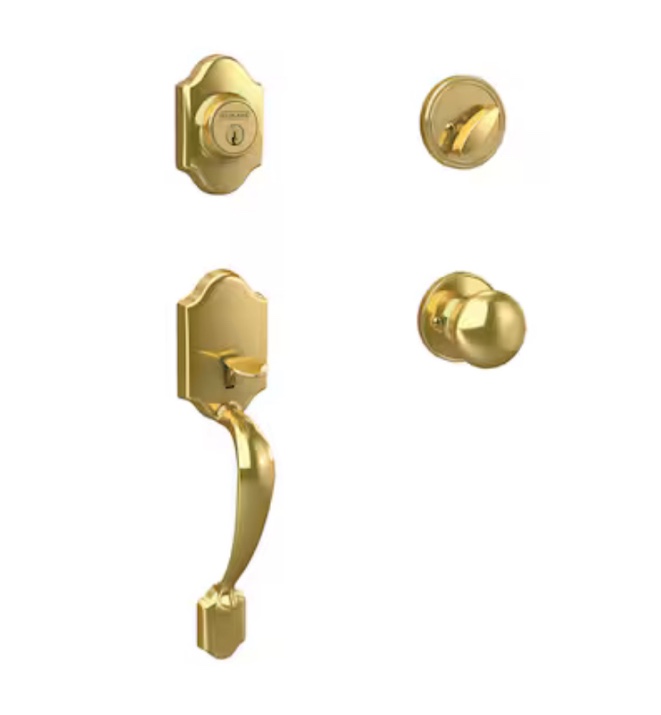 Home Front by Schlage Nobleton-Marwood Bright Brass Single Deadbolt Keyed Entry Door Handleset 