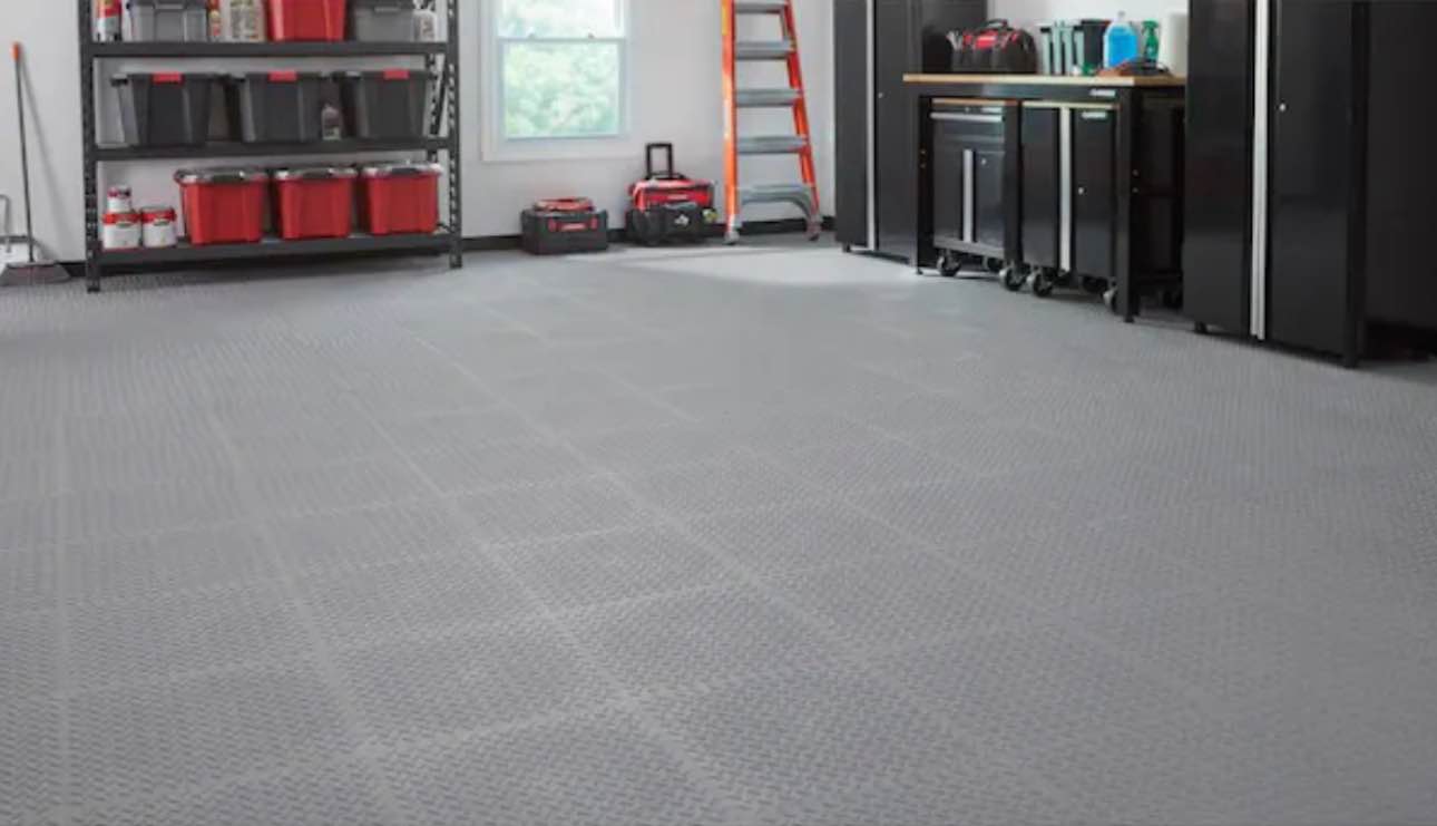 Gray 18 x 18 x 2.1 Thick PVC Exercise/Gym Flooring Tiles (6 Tiles/Case) (13.95 sq. ft.)