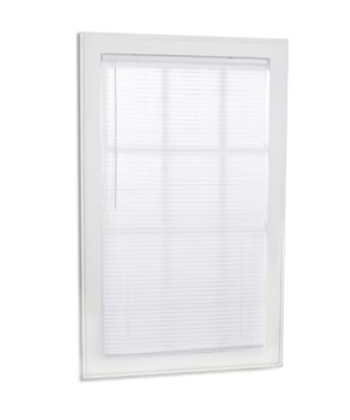 Project Source Room Darkening 1-in Slat Width 27-in x 64-in Cordless White Vinyl Room Darkening Mini-blinds