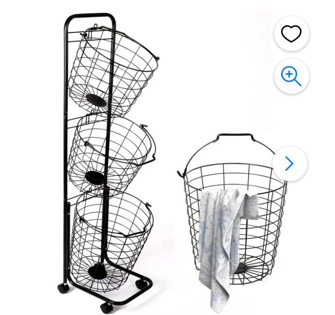 YOUPINS Removable 3 Tier Metal Rolling Laundry Basket Cart,Large