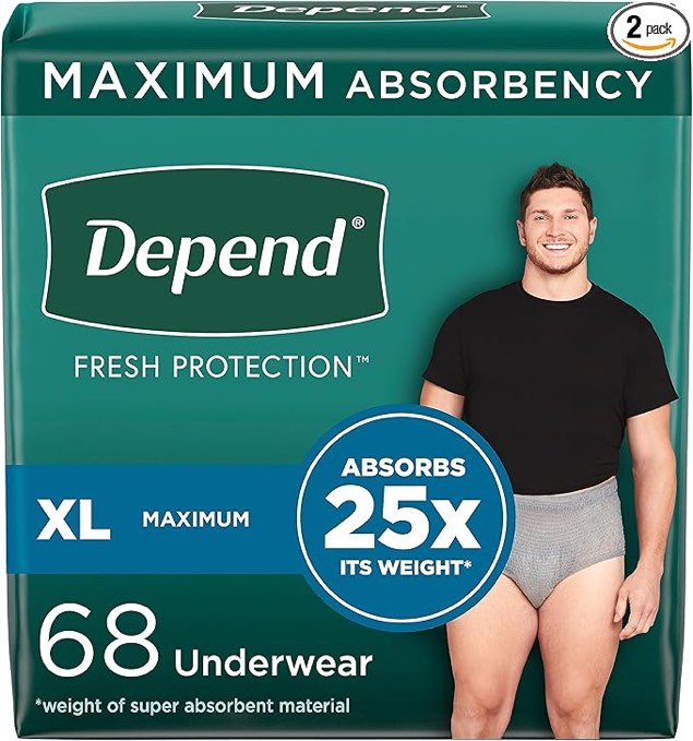 Depend Fresh Protection Adult Incontinence Underwear for Men (Formerly Depend Fit-Flex), Disposable, Maximum, Extra-Extra-Large, Grey, 44 Count (2 Packs of 22), Packaging May Vary