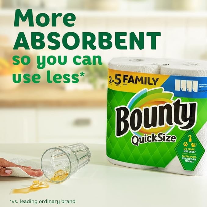 Bounty Quick-Size Paper Towels, White, 12 Family Rolls = 30 Regular Rolls