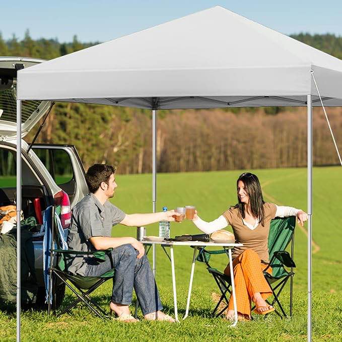 Summit Living 10 x 10 ft Pop-up Canopy Tent Straight Legs Instant Canopy for Outside with Wheeled Bag - White
